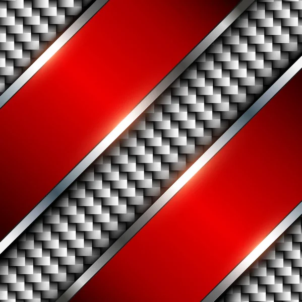 穴あき銀パターン 光沢のある金属のベクトルの背景に赤いメタリックな背景バナー — ストックベクタ