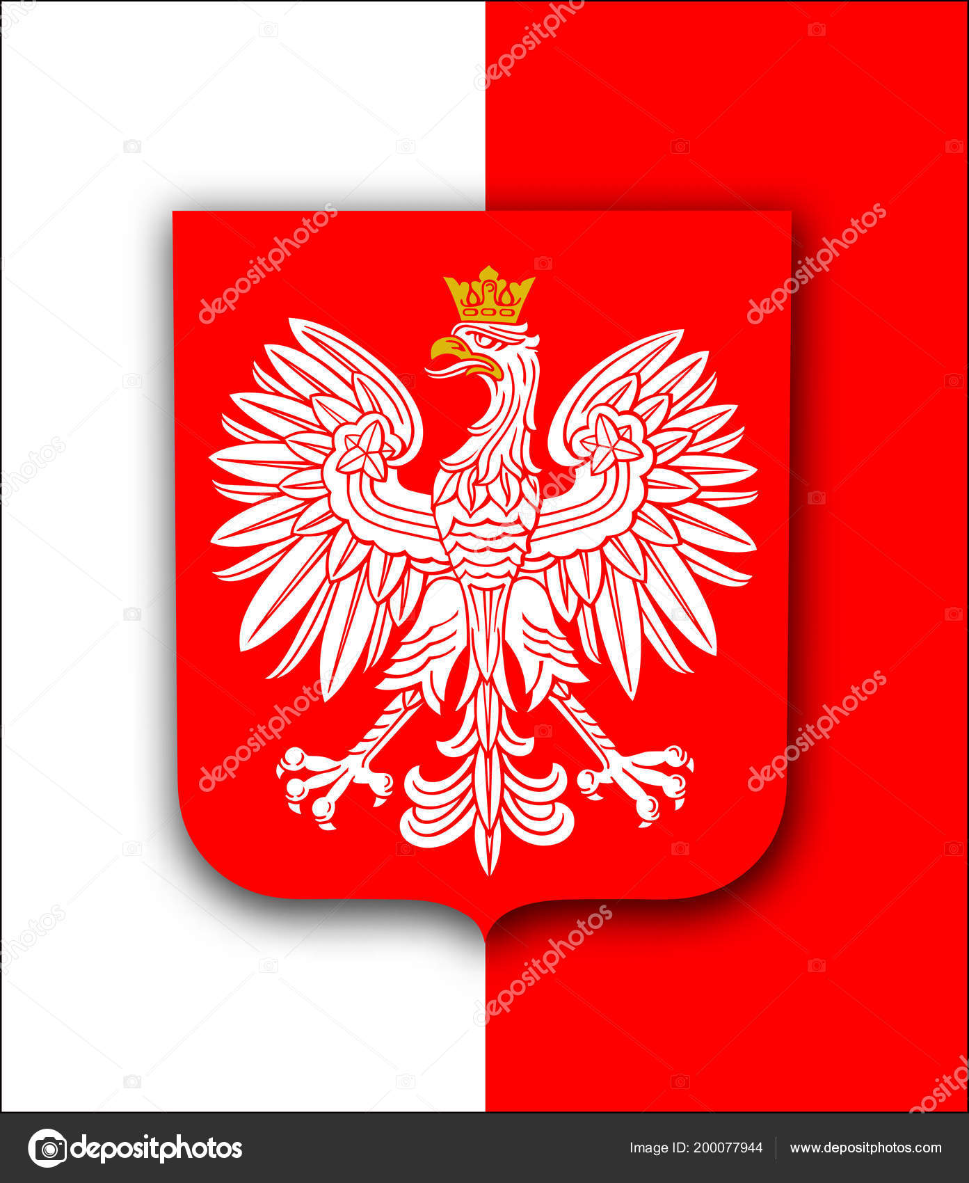 Флаг Польши Белым Королевским Орлом Герб Польши Векторный.