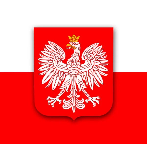 Bandera Polonia Con Águila Real Blanca Escudo Armas Polonia Vector — Vector de stock