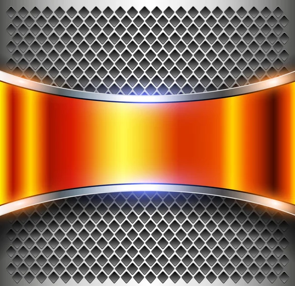 Metallic Oranje Achtergrond Banner Geperforeerde Zilver Patroon Vector Metalen Glanzende — Stockvector