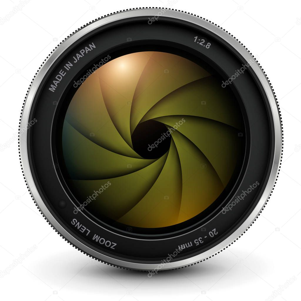 Camera photo lens with shutter, vector illustration.