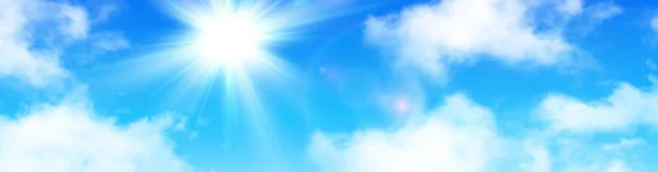 阳光明媚的背景下 蓝色天空白云和太阳 矢量图 — 图库矢量图片