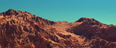 Mars manzarası, 3 boyutlu hayali Mars gezegen arazisi, bilim kurgu illüstrasyonu.