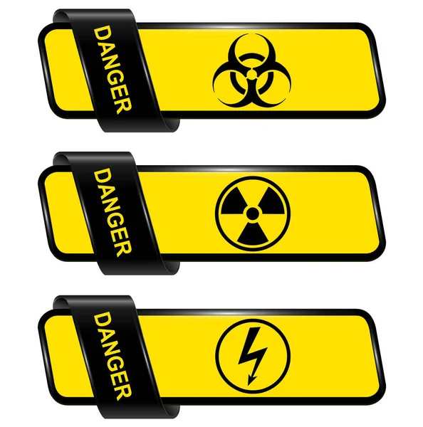 Tehlike Uyarı Işaretleri Seti Acil Vektör Düğmeleri Afiş — Stok Vektör