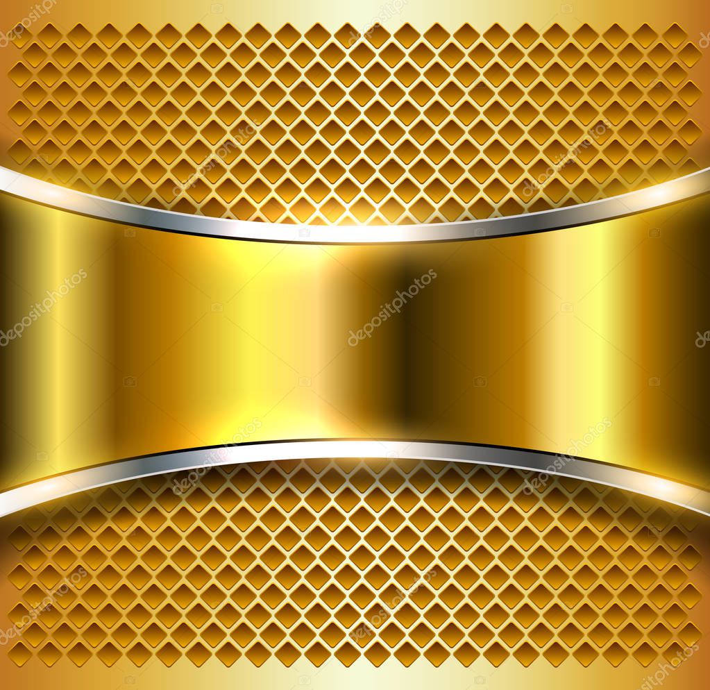 Metallic Background Gold Banner Perforated Golden Pattern Vector Metal Shiny — Stock Vector
