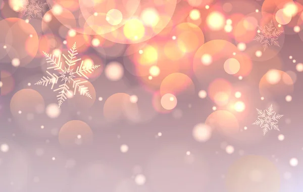 Kerstmis Achtergrond Met Verlichting Bokeh Sneeuwvlokken Vectorillustratie — Stockvector