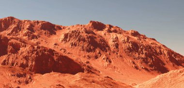 Mars manzarası, 3 boyutlu hayali Mars gezegen arazisi, bilim kurgu illüstrasyonu.