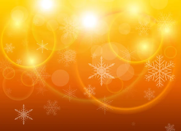 Boże Narodzenie Tło Płatki Śniegu Pomarańczowe Światła Śnieg Tło Wektor — Wektor stockowy