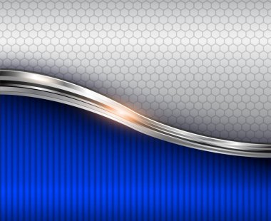 Arka plan mavi, 3d metalik dalga, vektör çizim ile parlak.