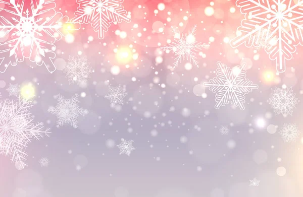 Fond Noël Avec Flocons Neige Lumières Colorées Fond Vectoriel Hiver — Image vectorielle