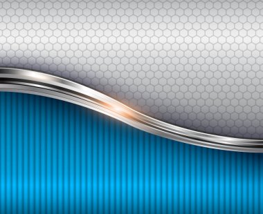 Arka plan mavi, 3d metalik dalga, vektör çizim ile parlak.