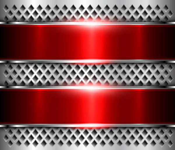 Stříbrné Kovové Pozadí Červené Nápisy Leštěné Ocelové Textury Nad Otvory — Stockový vektor