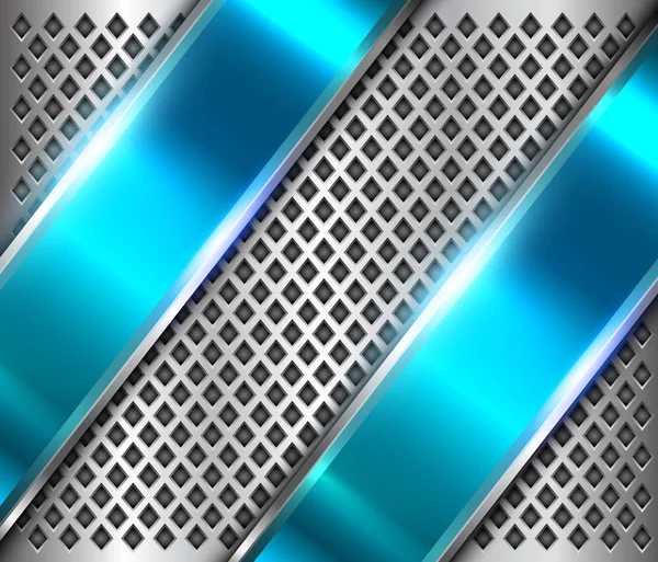 Metallic Background Silver Blue Banners Polished Steel Texture Holes Pattern — Stock Vector