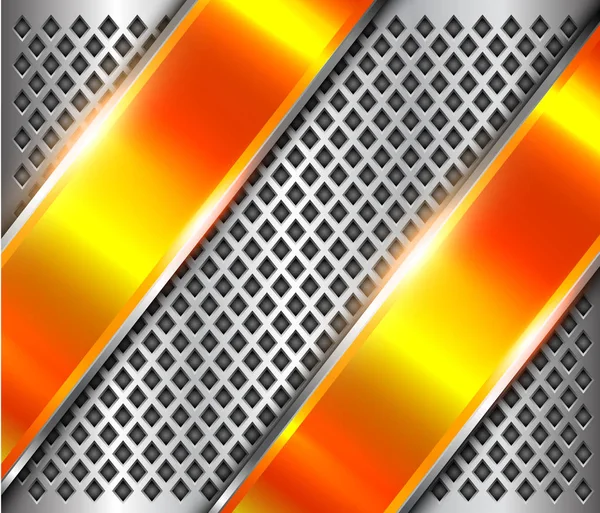 Stříbrné Kovové Pozadí Oranžové Bannery Leštěné Ocelové Textury Nad Otvory — Stockový vektor