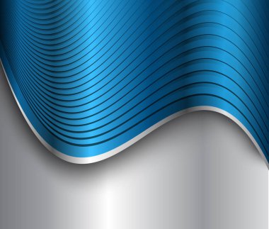 Arka plan gümüş mavi metal, parlak metalik krom dalgalar, vektör çizim.