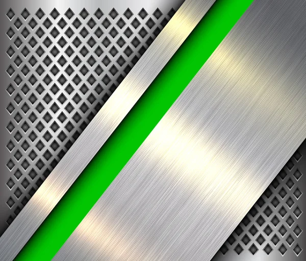 Metallic background silver green, polished steel texture over perforated background, vector design.