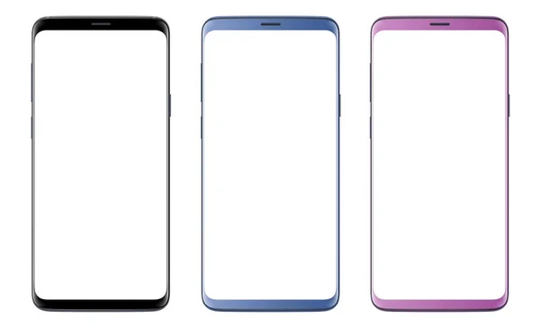 Smartphones Mobile Phones Isolated Blank Screen Set Vector Mockups — Stock Vector