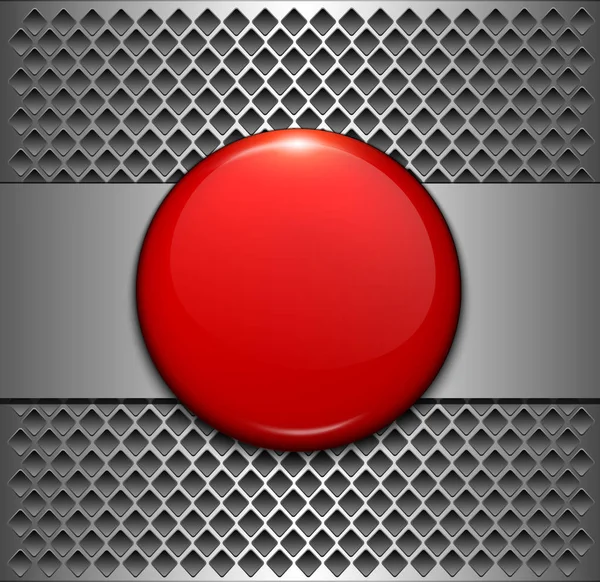 Pozadí Stříbrná Metalíza Červeným Tlačítkem Technologie Vektorová Design — Stockový vektor
