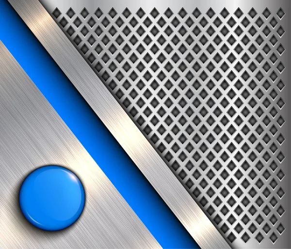 Fundal Metalic Buton Albastru Tehnologie Design Vectorial — Vector de stoc