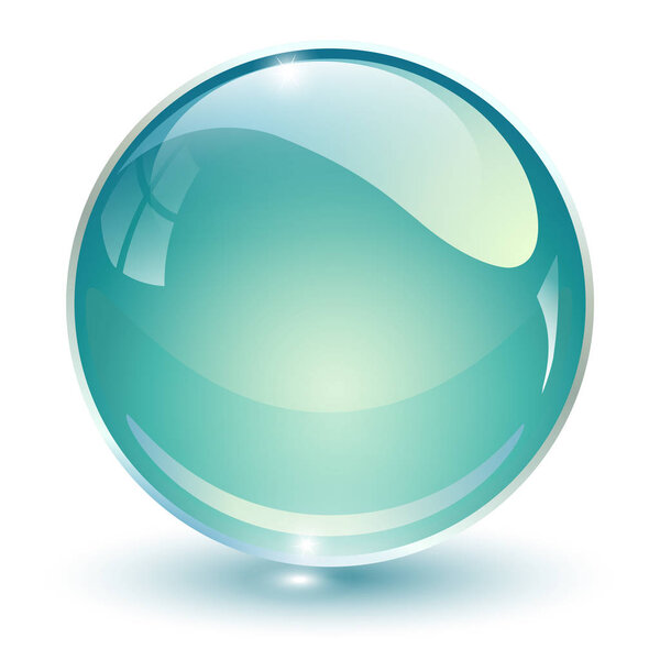 Стеклянная сфера, синий трехмерный векторный шар
