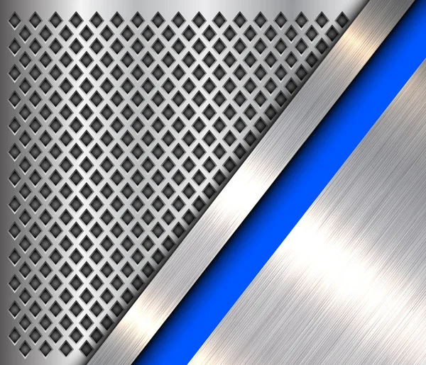 Metallischer Hintergrund Silber Und Blau Polierte Stahlstruktur Über Perforiertem Hintergrund — Stockvektor