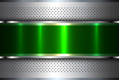 Gümüş Metalik arka plan yeşil, çelik doku, cilalı vektör tasarımı.