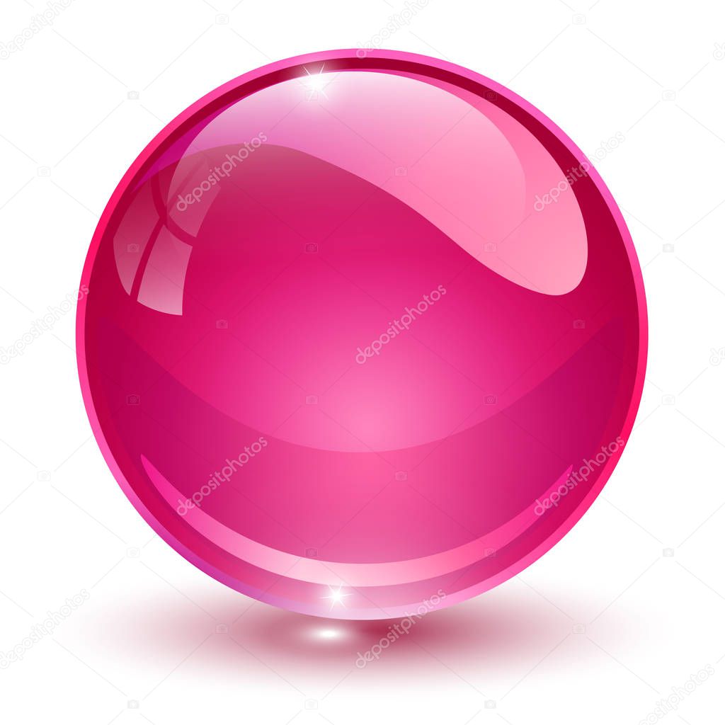 Glass sphere, pink 3D vector ball