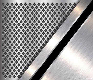 Metalik arka plan 3d Gümüş Siyah, parlak çelik doku delikli arka plan üzerinde vektör tasarımı.
