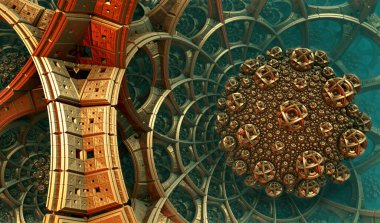 Soyut arkaplan 3D, fantastik altın şekiller, ilginç sualtı görüntüleme. 