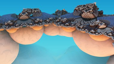 Soyut arkaplan 3D, fantastik altın şekiller, ilginç sualtı görüntüleme. 