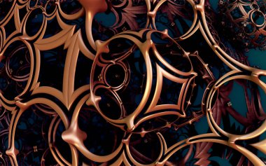 Soyut arkaplan 3D, fantastik altın küreler, ilginç sualtı görüntüleme. 