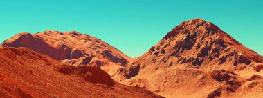Mars manzarası, 3 boyutlu hayali Mars gezegen arazisi, bilim kurgu illüstrasyonu.