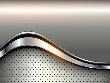 Gümüş metalik arkaplan, 3D vektör parlak tasarım.