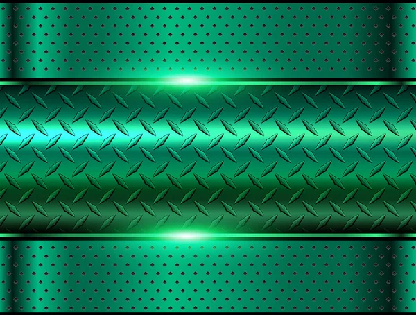 Background Green Metallic Chrome Vector Design Diamond Plate Sheet Metal — Stock Vector