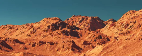 Marsjański Krajobraz Renderowanie Wyimaginowanego Terenu Planety Mars Ilustracja Science Fiction — Zdjęcie stockowe