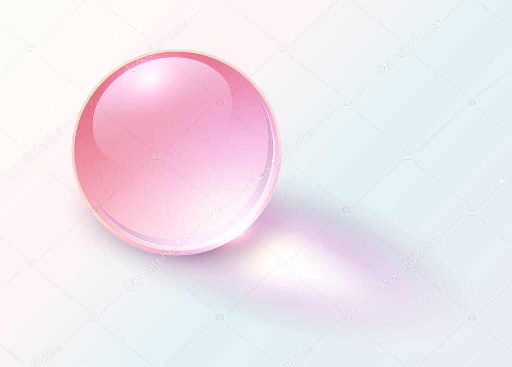 Background with shiny pink sphere, 3D glossy ball dynamic vector illustration.