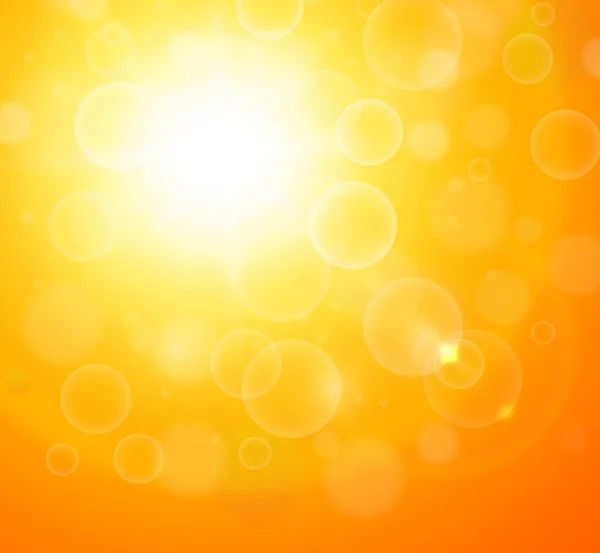 Fundo Laranja Ensolarado Sol Com Bokeh Ilustração Vetorial Quente Verão — Vetor de Stock