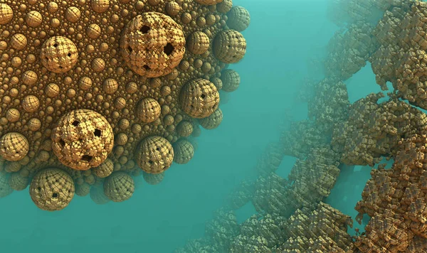 抽象的な背景3D 素晴らしい水中構造 金属金古代文明は 概念のまま 興味深いレンダリングイラスト — ストック写真