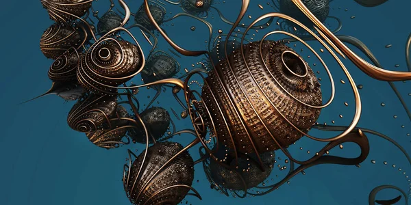 Fundo Abstrato Esferas Ouro Fantásticas Ilustração Renderização Subaquática Interessante — Fotografia de Stock