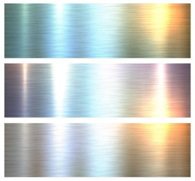 Metal dokular arka planlar, vektör metalik fırçalanmış metal desen tasarımı.