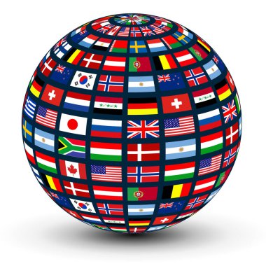 Globe with flags of the world, 3D vector icon. clipart
