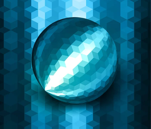 メタリックブルーの背景にモザイクキューブパターンと3D球体テクスチャ 光沢のあるベクトルデザイン — ストックベクタ