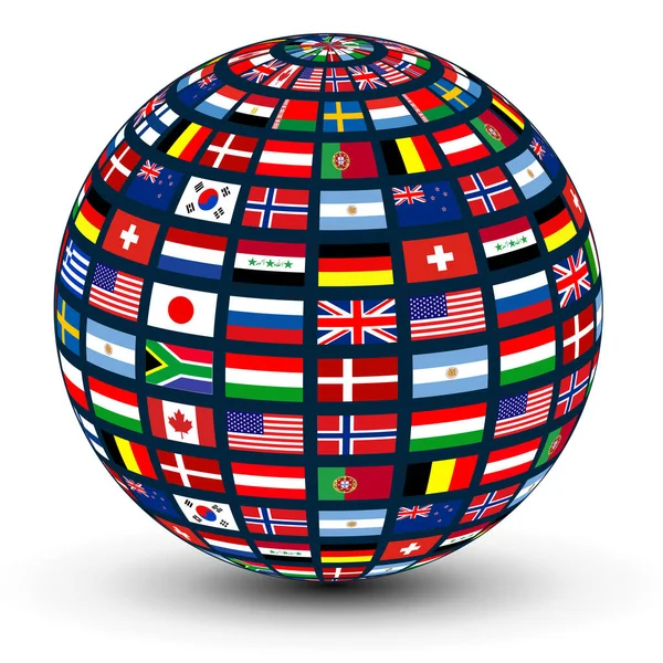 Globus Mit Flaggen Der Welt Vektorsymbol — Stockvektor