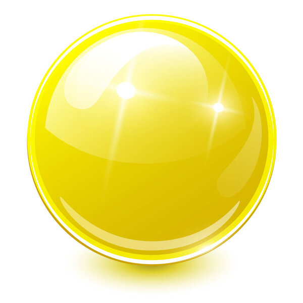 Yellow sphere 3D, glossy and shiny vector ball icon.