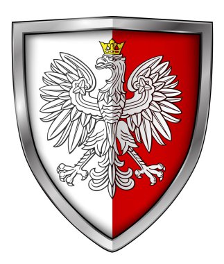 Polonya arması, ulusal simge tasarımı - kalkanda beyaz kartal, 3 boyutlu vektör illüstrasyonu.