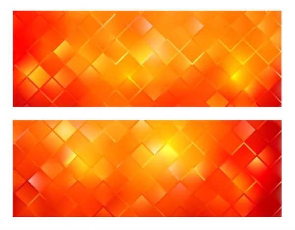 Mozaik Pankartlar Turuncu Kırmızı Parıltılı Kare Kare Vektör Tasarımı — Stok Vektör