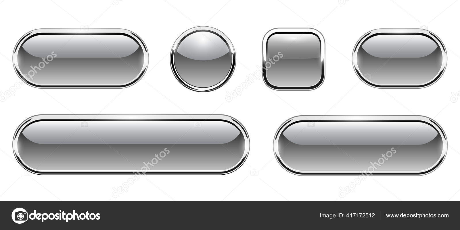 Black Buttons 3d Glass Icons Chrome Stock Vector (Royalty Free