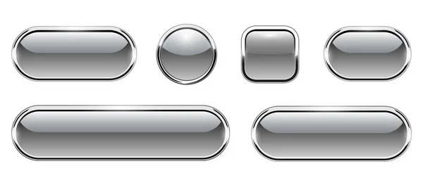 Grau Glänzende Knöpfe Glänzend Isolierte Symbole Mit Metallischen Chromelementen Vektorillustration — Stockvektor