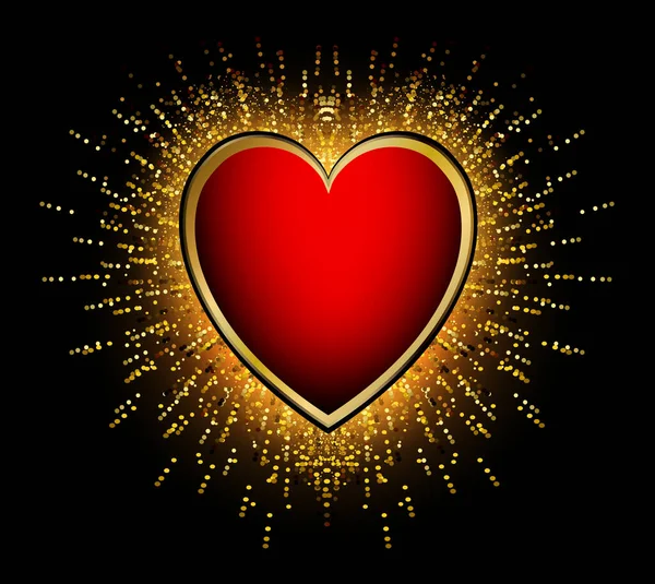 Goldene Funkelnde Herzform Mit Glitzern Auf Schwarzem Hintergrund Vektor Romantischer — Stockvektor