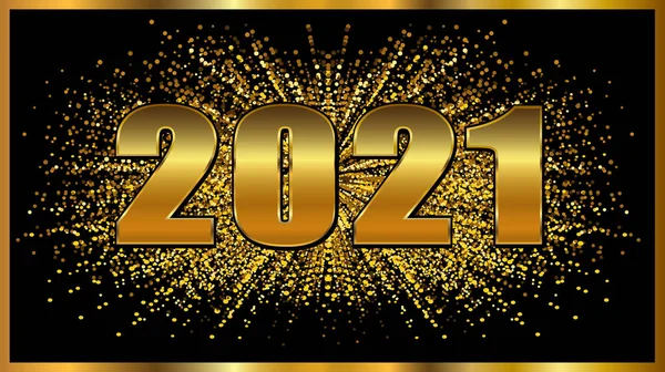 New Year Golden Background Sparkling 2021 Number Gold Glitter Lights — Stock Vector